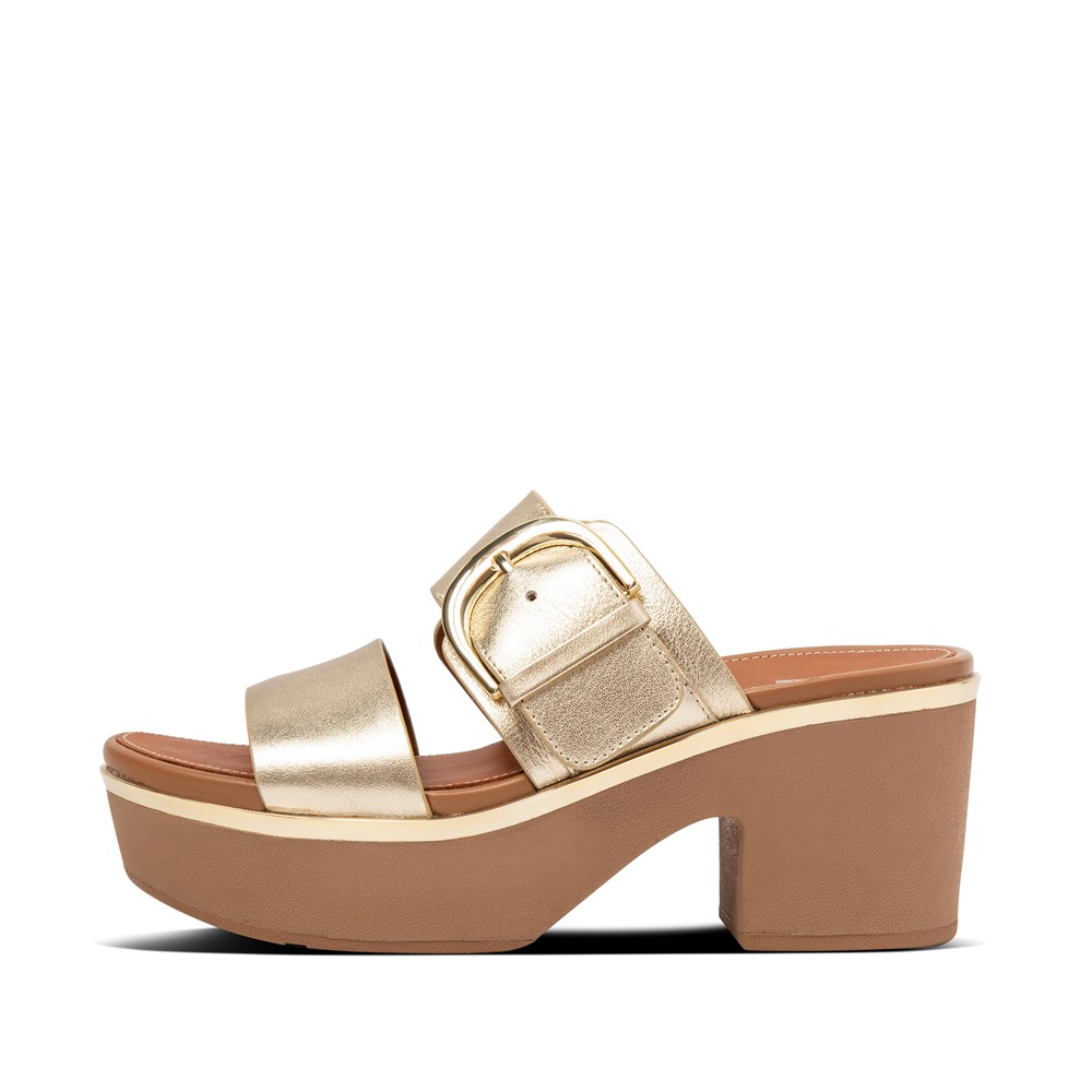 Fitflop Womens Platforms - Pilar Mixed-metallics Leather Slide - Gold - 329-UDHBJV